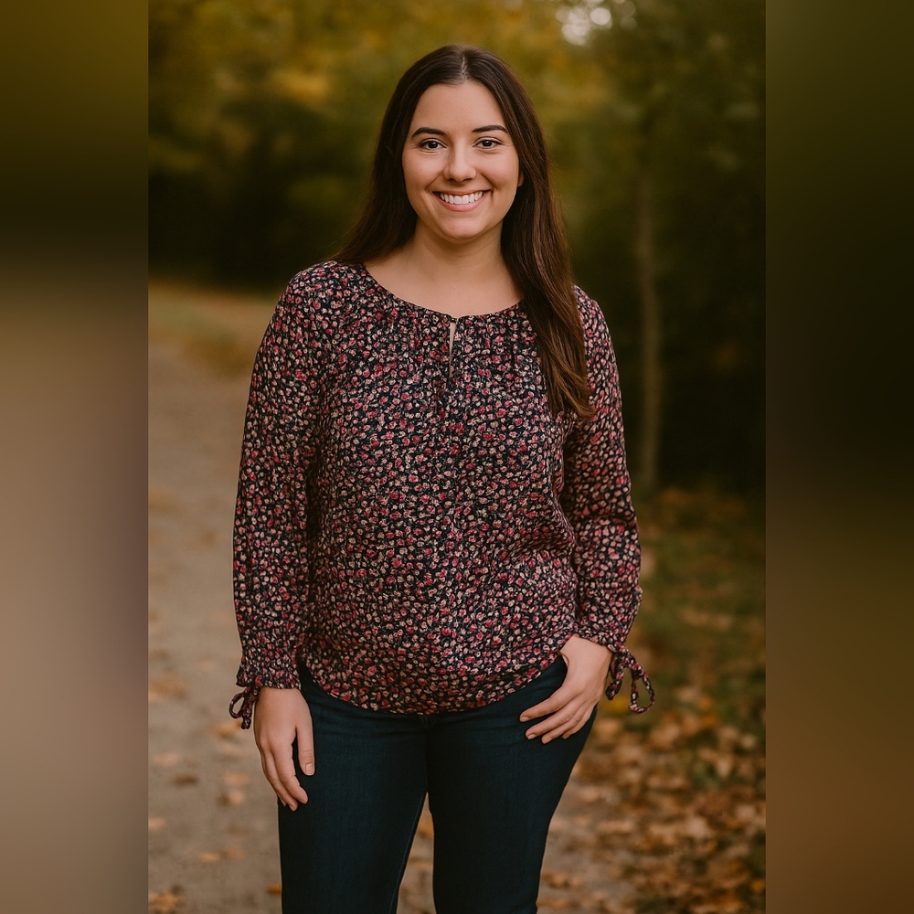 Chaps Women's Peasant Print Long Sleeved Blouse -